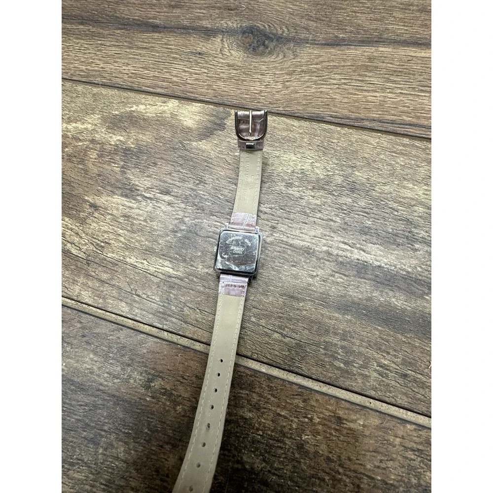 Disney Tinkerbell Watch Square Silver Tone Lavender Croc Strap Tinker Bell As Is